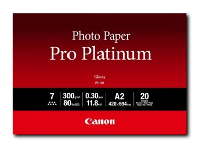 Canon Pro Platinum PT-101 - High-glossy - 300 micron - A2 (420 x 594 mm) - 300 g/m² - 20 sheet(s) photo paper