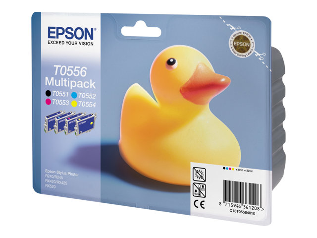 Epson Ink Cartridges, T0556, Duck, Multipack, 1 x 8.0 ml Magenta, 1 x 8.0 ml Black, 1 x 8.0 ml Yellow, 1 x 8.0 ml Cyan