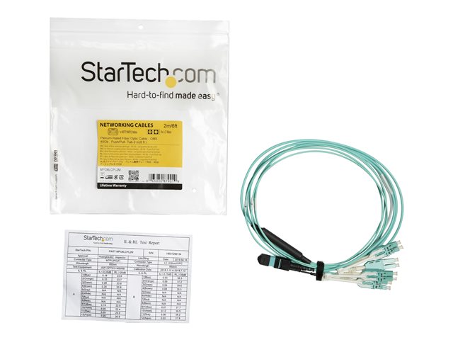 Startech MTP to LC Breakout Cable - 6 ft / 2m - OM3 Multimode - 40Gb - Pull Tab - Plenum - MPO / MTP Connector - Fiber Optic Cable (MPO8LCPL2M) - Breakout cable - MTP/MPO multi-mode (F) push/pull to LC multi-mode (M) push/pull - 2 m - 2 m - fibre optic -