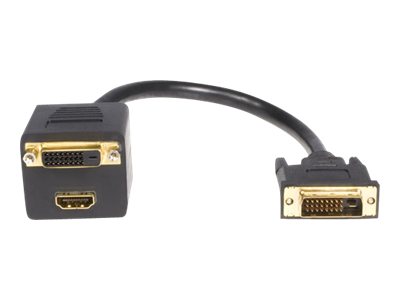 StarTech.com 1 ft DVI-D to DVI-D & HDMI Splitter Cable - M/F - Dual Link - Black - Video Splitter (DVISPL1DH) - video splitter - HDMI / DVI - 30.5 cm
