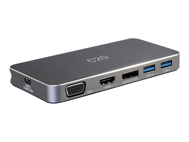 C2G USB C Docking Station - Dual Monitor Docking Station with 4K HDMI, DP, and VGA - Power Delivery up to 100W - Docking station - USB-C / Thunderbolt 3 - VGA, HDMI, DP