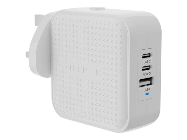 Targus HyperJuice - Power adapter - GaN - 70 watt - QC 3.0, Power Delivery 3.0 + PPS - 3 output connectors (USB, 2 x USB-C) - white