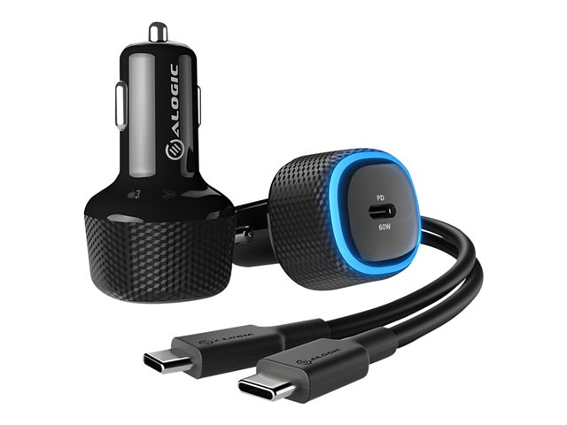 60W CAR CHARGER USB-C PORTS FAST CHARGING 1M CABLE