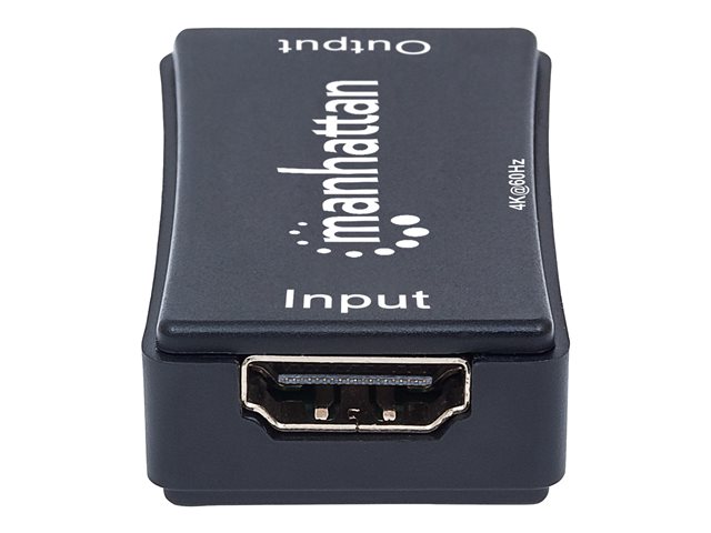 Manhattan HDMI Repeater, 4K@60Hz, Active, Boosts HDMI Signal up to 40m, Black, Three Year Warranty, Blister - video/audio extender - HDMI