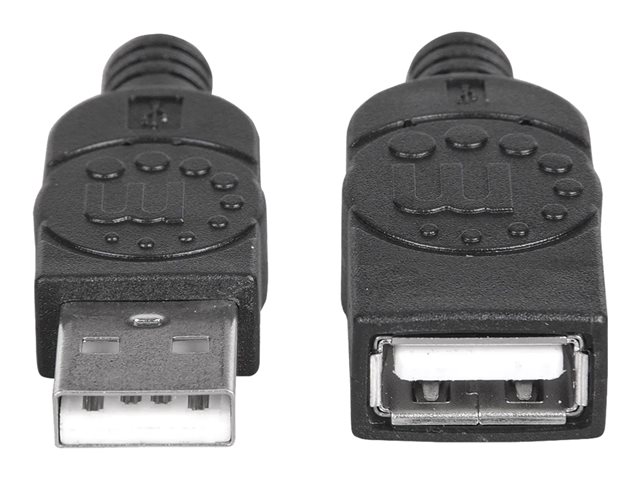 Manhattan USB-A to USB-A Extension Cable, 1m, Male to Female, 480 Mbps (USB 2.0), Hi-Speed USB, Black, Lifetime Warranty, Polybag - USB extension cable - USB to USB - 1 m