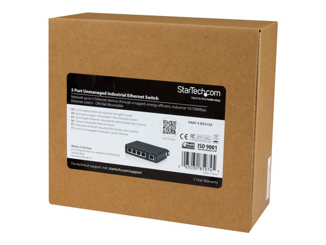 StarTech.com 5-Port Ethernet Switch - 10/100Mbps Industrial Networking Solution - IP30-rated Energy Efficient Internet Switch (IES5102) - switch - 5 ports - unmanaged