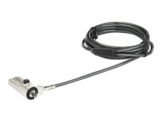 Startech 6.5 (2m) Laptop Cable Lock, 4 Digit Combination Laptop/Desktop Security Cable Lock for Wedge Slot Computers/Laptops, Anti-Theft Vinyl-Coated Steel Combo Cable Lock, Portable - Wedge Slot Laptop Lock (LTLOCKNBL) - Security cable lock - black, sil