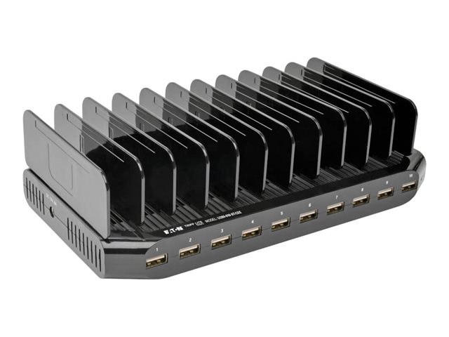 Eaton Tripp Lite Series 10-Port USB Charging Station with Adjustable Storage, 12V 8A (96W) USB Charger Output, Schuko Power Cord - Power adapter - 96 Watt - 8 A - 10 output connectors (10 x 4 pin USB Type A) - black