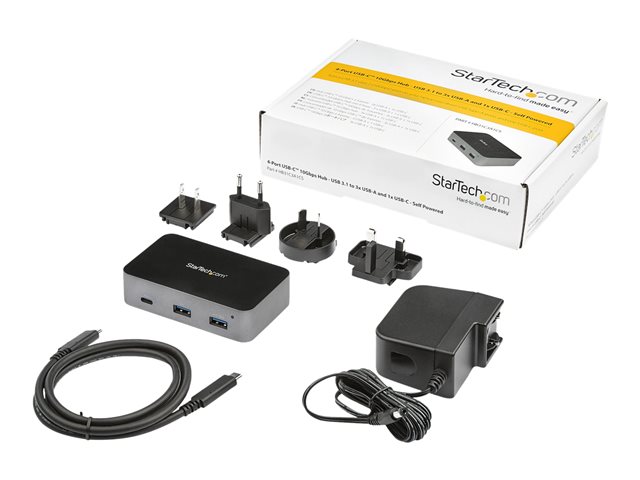 StarTech.com 4-Port USB C Hub - USB 3.1 Gen 2 (10Gbps) - 3x USB-A & 1x USB-C - Powered - Universal Power Adapter Included (HB31C3A1CS) - hub - 4 ports