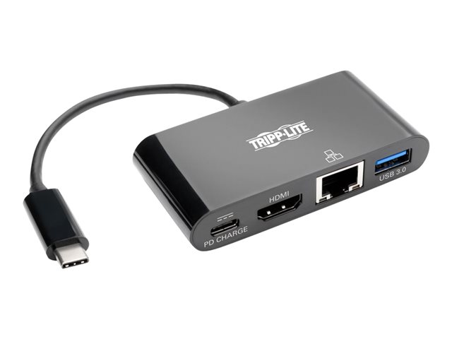 Eaton Tripp Lite Series USB C to HDMI Multiport Video Adapter Converter w/ USB-A Hub, USB-C PD Charging Port & Gigabit Ethernet Port, Thunderbolt 3 Compatible USB Type C to HDMI, USB Type-C - docking station - USB-C - HDMI - 1GbE