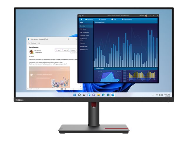 Lenovo ThinkVision T27p-30 - LED monitor - 27" - 3840 x 2160 4K - IPS - 350 cd/m² - 1000:1 - 4 ms - HDMI, DisplayPort, USB-C - sound bar - raven black