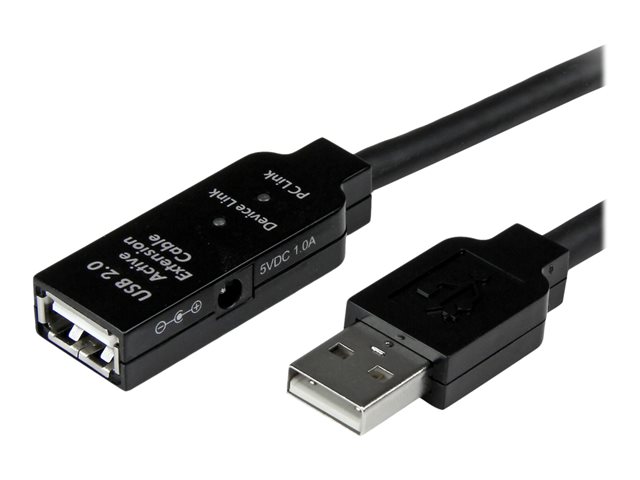 StarTech 5m USB 2.0 Active Extension Cable M/F - 5 meter USB A Male to USB A Female USB 2.0 Repeater / Extender Cable - Black - 15ft (USB2AAEXT5M) - USB extension cable - USB (F) to USB (M) - USB 2.0 - 5 m - active - black - for P/N: LTUB1MBK, SVA5H2NEUA,