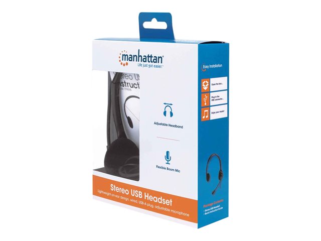 HEADSET STEREO USB-A ON-EAR- RETAIL BOX ADJUSTABLE MICROPHON