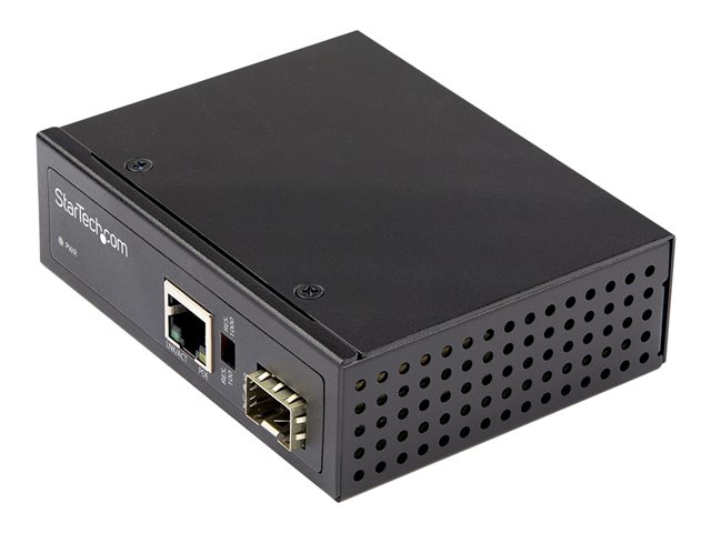 Startech PoE+ Industrial Fiber to Ethernet Media Converter 60W, SFP to RJ45, Singlemode/Multimode Fiber to Copper Gigabit Ethernet, Compact, IP-30/ -40 to +75C, PoE+ Media Converter - Fiber Media Converter (IMC1GSFP60W) - Fibre media converter - 1GbE - 10