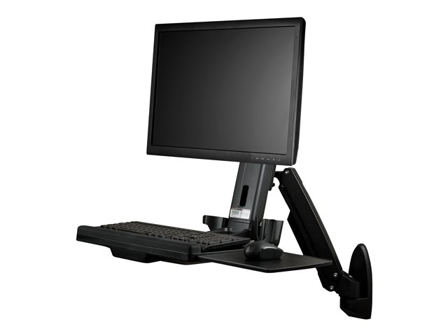 Startech Wall Mount Workstation, Articulating Full Motion Standing Desk with Ergonomic Height Adjustable Monitor & Keyboard Tray Arm, Mouse & Scanner Holders, For Single VESA Display - Foldable Standing Desk (WALLSTS1) - Mounting kit (wall plate, column,