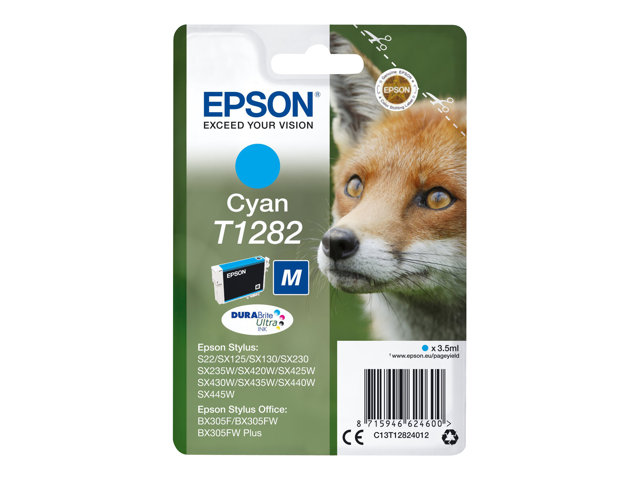 Epson T1282 - M size - cyan - original - blister with RF/acoustic alarm - ink cartridge - for Stylus S22, SX230, SX235, SX420, SX430, SX435, SX438, SX440, SX445, Stylus Office BX305