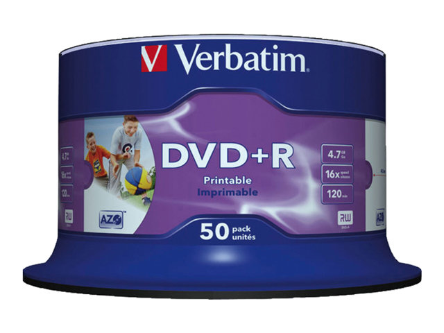DVD+R 4.7GB 16X PHOTO INK PRINTABLE 50PK SPINDLE