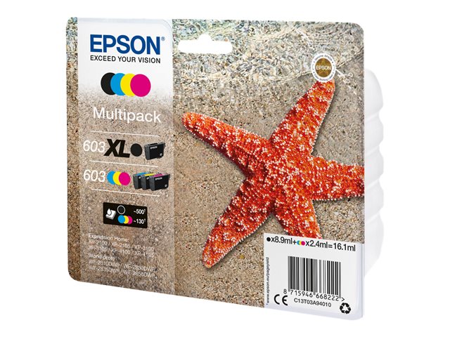 Epson 603 Multipack - 4-pack - black, yellow, cyan, magenta - original - blister - ink cartridge - for Expression Home XP-2150, 2155, 3150, 3155, 4150, 4155, WorkForce WF-2820, 2840, 2845, 2870