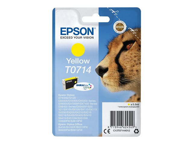Epson Ink Cartridges, DURABrite" Ultra, T0714, Cheetah, Singlepack, 1 x 5.5 ml Yellow