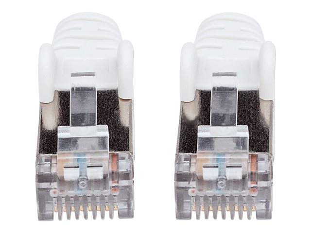 Intellinet Network Patch Cable, Cat7 Cable/Cat6A Plugs, 0.25m, White, Copper, S/FTP, LSOH / LSZH, PVC, RJ45, Gold Plated Contacts, Snagless, Booted, Lifetime Warranty, Polybag - network cable - 25 cm - white