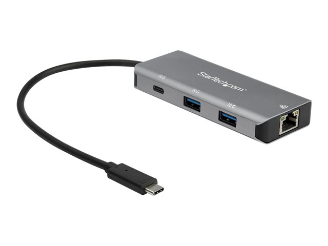 Startech 3 Port USB C Hub with Gigabit Ethernet RJ45 GbE Port, 2x USB-A, 1x USB-C, SuperSpeed 10Gbps USB 3.1/3.2 Gen 2 Type C Hub Adapter, USB Bus Powered, Aluminum, Works w/TB3 - Windows/macOS/Linux - Hub - 1 x USB-C + 2 x USB 3.1 + 1 x 10/100/1000 - des