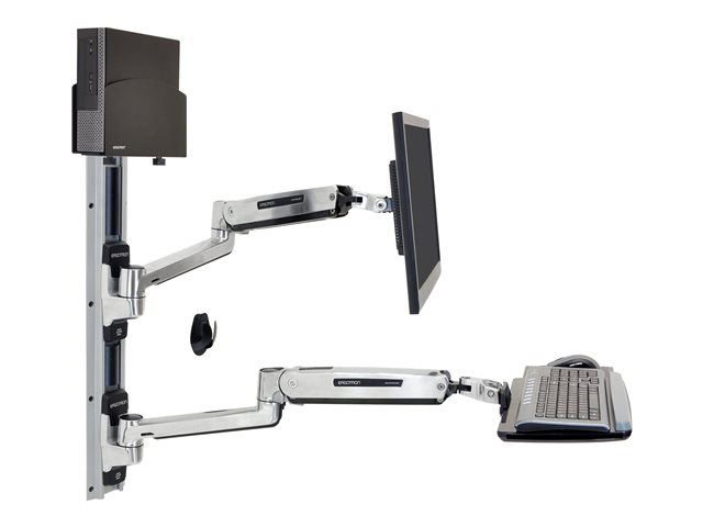 Ergotron LX Sit-Stand Wall Mount System - Mounting kit (wall arm, CPU holder, mouse holder, 2 track covers, keyboard arm, 2 cable channels, wrist rest) for LCD display / keyboard / mouse / CPU - polished aluminium - screen size: 42" - wall-mountable