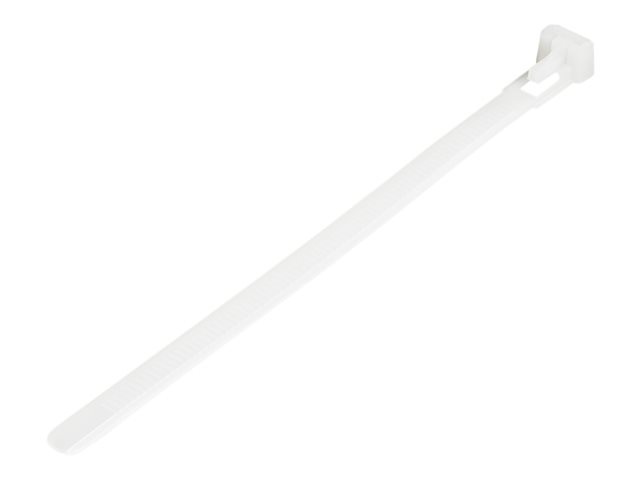 Startech 15cm(6") Reusable Cable Ties, 7mm(1/4") wide, 35mm(1-3/8") Bundle Dia. 22kg(50lb) Tensile Strength, Releasable Nylon Ties, Indoor/Outdoor, 94V-2/UL Listed, 100 Pack, White - Nylon 66 Plastic - TAA (CBMZTRB6) - Cable tie - 15 cm - white - TAA Comp