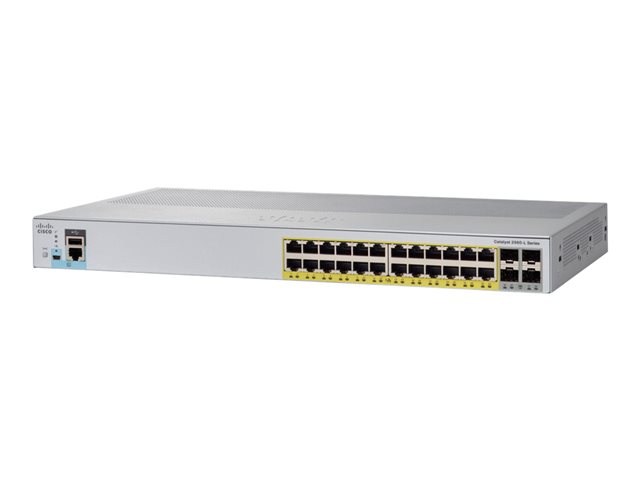 Cisco Catalyst 2960L-24PS-LL - Switch - Managed - 24 x 10/100/1000 (PoE+) + 4 x Gigabit SFP (uplink) - desktop, rack-mountable - PoE+ (195 W)