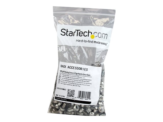 Startech M6 Screws and Cage Nuts - 100 Pack - M6 Mounting Screws and Cage Nuts for Server Rack and Cabinet - Silver (CABSCREWM62) - Rack screws and nuts (pack of 100) - for P/N: RACK-21U-20-WALL-OA, RACK-24U-20-WALL-OA, RK12OD2, SHELF-2U-20-CENTER-V