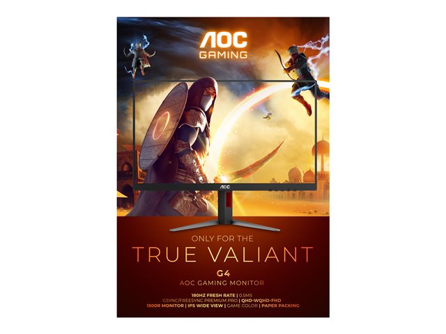 AOC Gaming CQ32G4VE - G4 Series - LED monitor - gaming - curved - 32" (31.5" viewable) - 2560 x 1440 QHD @ 180 Hz - Fast VA - 300 cd/m² - 3500:1 - HDR10 - 0.5 ms - 2xHDMI, DisplayPort - grey, black