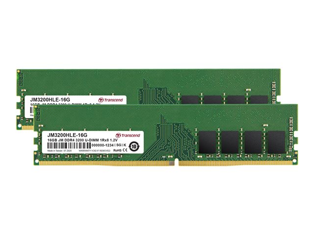 Transcend JetRAM - DDR4 - kit - 32 GB: 2 x 16 GB - DIMM 288-pin - 3200 MHz / PC4-25600 - unbuffered