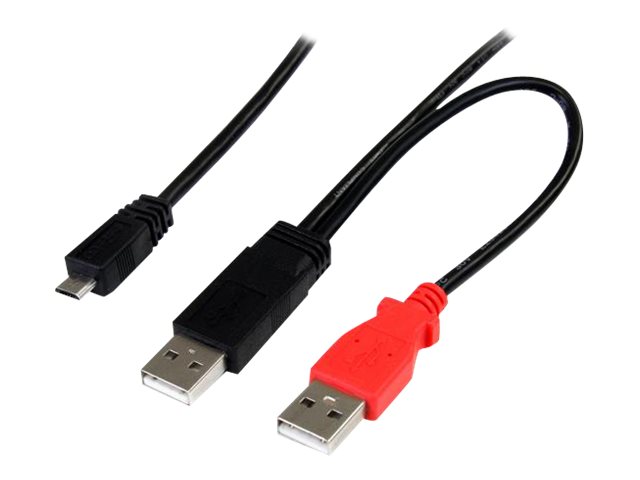 StarTech.com 3 ft. (0.9 m) USB to Micro USB Cable With Power Delivery - Dual USB 2.0 A to Micro-B - Power and Data - Y-Cable - Micro USB Cable (USB2HAUBY3) - USB cable - USB (M) to Micro-USB Type B (M) - 91 cm - black
