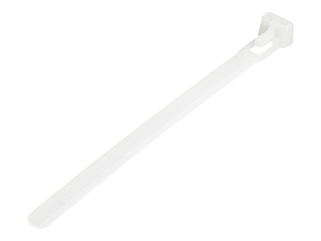 Startech 12cm(5") Reusable Cable Ties, 7mm(1/4") wide, 30mm(1-1/8") Bundle Dia. 22kg(50lb) Tensile Strength, Releasable Nylon Ties, Indoor/Outdoor, 94V-2/UL Listed, 100 Pack, White - Nylon 66 Plastic - TAA (CBMZTRB5) - Cable tie - 12.5 cm - white - TAA Co