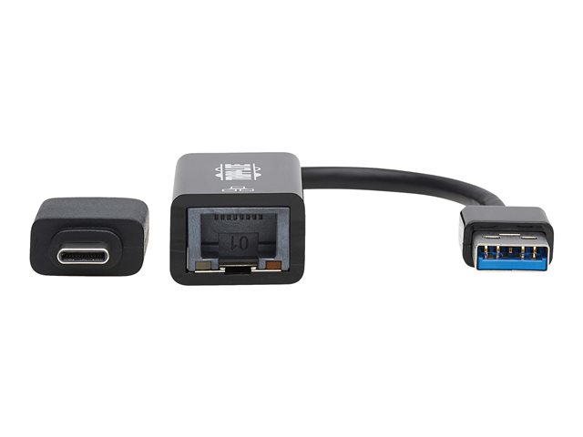 Eaton Tripp Lite Series USB-C, USB-A to RJ45 Gigabit Ethernet Network Adapter (2xM/F), USB 3.2 Gen 1, Black - Network adapter - USB-C 3.2 Gen 1 / Thunderbolt 3 - Gigabit Ethernet x 1 - black