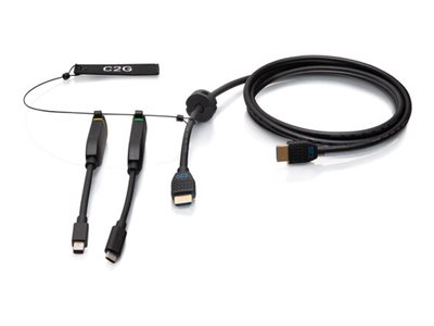 C2G 10ft (3m) 4K HDMI Premium Cable and Dongle Adapter Ring with Color Coded Mini DisplayPort and USB-C - Video adapter kit - black - 4K60Hz support, 4K30Hz support (mDP), gold flashed contacts