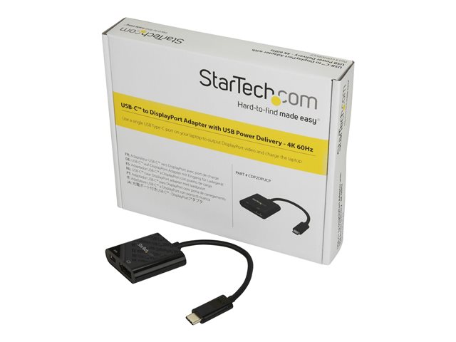 StarTech.com USB C to DisplayPort Adapter with Power Delivery, 4K 60Hz HBR2, USB Type-C to DP 1.2 Monitor/Display Video Converter w/ 60W PD Pass-Through Charging, Thunderbolt 3 Compatible - USB-C Male to DP Female (CDP2DPUCP) - DisplayPort adapter - USB-C