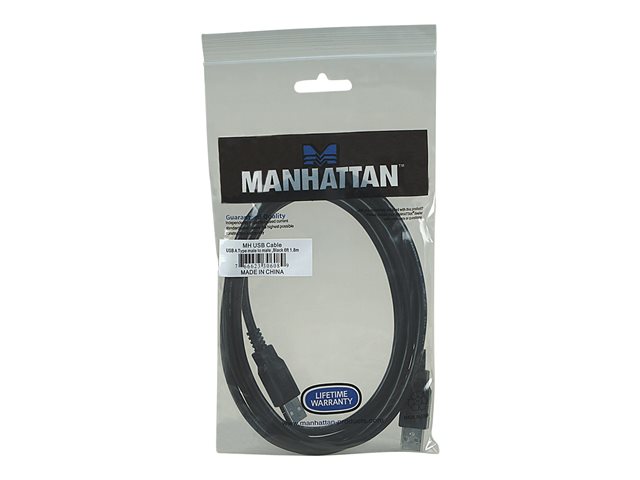 USB-A CABLE 1.8M MALE/MALE- 480MBPS (USB 2.0) BLACK POLYBAG
