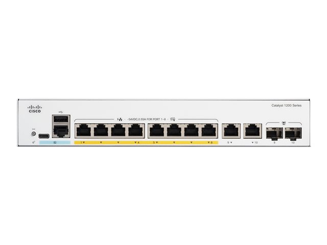 Cisco Catalyst 1200-8P-E-2G - Switch - L3 - smart - 8 x 10/100/1000 (PoE+) + 2 x combo Gigabit SFP/RJ-45 - rack-mountable - PoE+ (67 W)