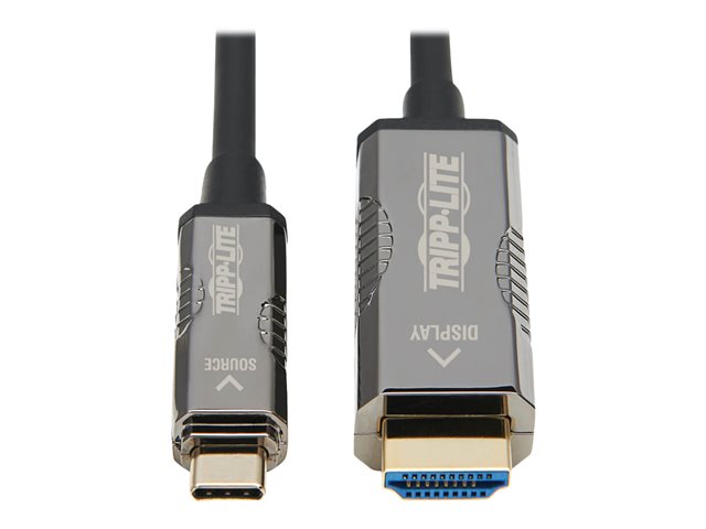 Eaton Tripp Lite Series High-Speed USB-C to HDMI Fiber Active Optical Cable (AOC) - UHD 4K 60 Hz, HDR, CL3 Rated, Black, 50 m - Adapter cable - USB-C male to HDMI male - 50 m - black - 4K support, Active Optical Cable (AOC)