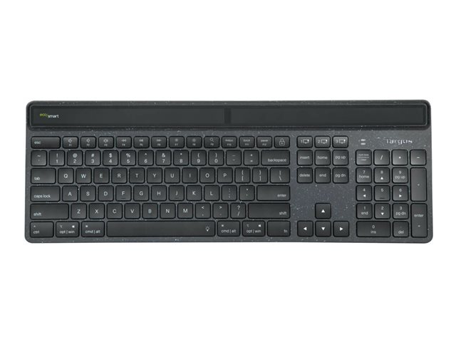 Targus EcoSmart - Keyboard - sustainable energy harvesting - antimicrobial - backlit - wireless - Bluetooth 5.0 - QWERTY - Nordic - key switch: Scissor-Key - black - recycled packaging