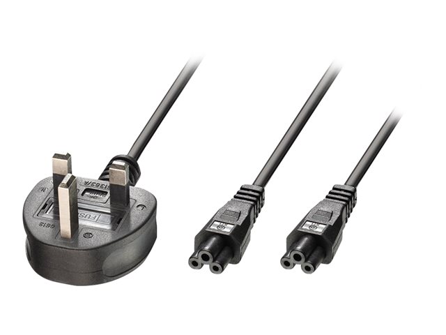 2.5M Y MAINS POWER CBL UK 3 PIN PLUG TO 2 X IEC C5