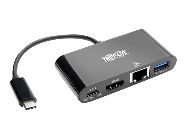 Eaton Tripp Lite Series USB C to HDMI Multiport Video Adapter Converter w/ USB-A Hub, USB-C PD Charging, Gigabit Ethernet Port, USB Type C to HDMI, USB Type-C - docking station - USB-C - HDMI - 1GbE