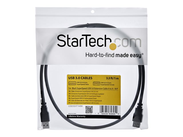 StarTech 1m Black SuperSpeed USB 3.0 Extension Cable A to A - Male to Female USB 3 Extension Cable Cord 1 m (USB3SEXT1MBK) - USB extension cable - USB Type A (M) to USB Type A (F) - USB 3.0 - 1 m - black - for P/N: BNDDKT30CAHV, SV211DPUA4K, SV211HDUA4K, 