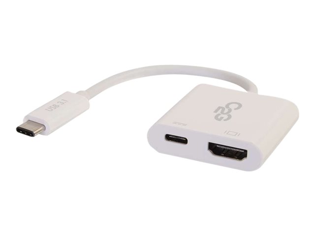C2G USB C to HDMI Audio/Video Adapter w/ Power Delivery - USB Type C to HDMI White - external video adapter - white