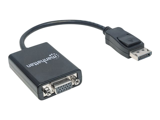 Manhattan DisplayPort to VGA HD15 Converter Cable, 15cm, Male to Female, Active, DP With Latch, Black, Lifetime Warranty, Polybag - video adapter - DisplayPort to HD-15 (VGA) - 15 cm