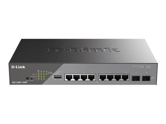 D-Link DSS 200G-10MP - Switch - Managed - 8 x 10/100/1000 (PoE) + 2 x Gigabit SFP - rack-mountable - PoE (130 W)