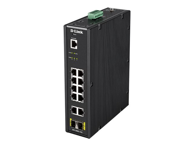 D-Link DIS 200G-12S - Switch - Managed - 10 x 10/100/1000 + 2 x SFP - DIN rail mountable, wall-mountable - AC 120/230 V / DC 46 - 54 V