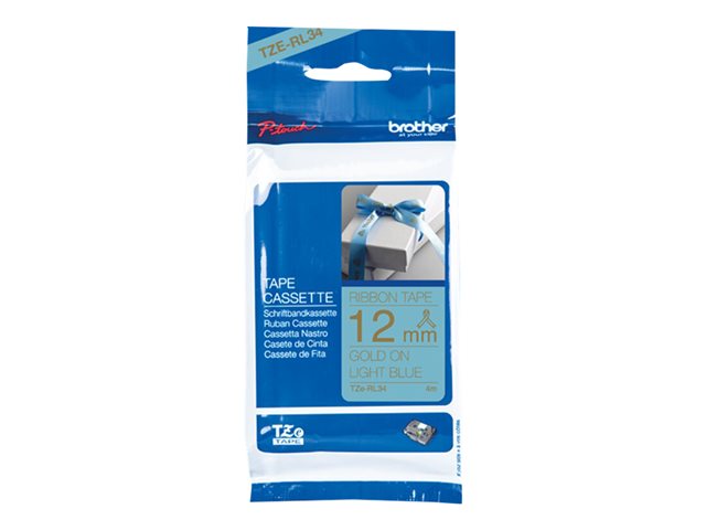 Brother TZe-RL34 - Satin - gold on light blue - Roll (1.2 cm x 4 m) 1 cassette(s) ribbon tape - for Brother PT-D210, D600, H110, P-Touch PT-1005, D450, H110, P900, P-Touch Cube Plus PT-P710
