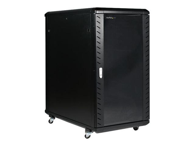 Startech 22U Server Rack Cabinet with secure locking door - 4 Post Adjustable Depth (5.5" to 28.7") - 1768 lb capacity - 19 inch Portable Network Equipment Enclosure on wheels/casters (RK2236BKF) - Rack - 22U - for P/N: CABCAGENUTS6, CABSCREWM52, CABSCREW
