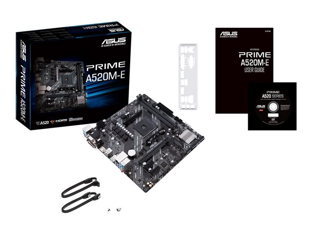 ASUS PRIME A520M-E - Motherboard - micro ATX - Socket AM4 - AMD A520 Chipset - USB 3.2 Gen 1, USB 3.2 Gen 2 - Gigabit LAN - onboard graphics (CPU required) - HD Audio (8-channel)